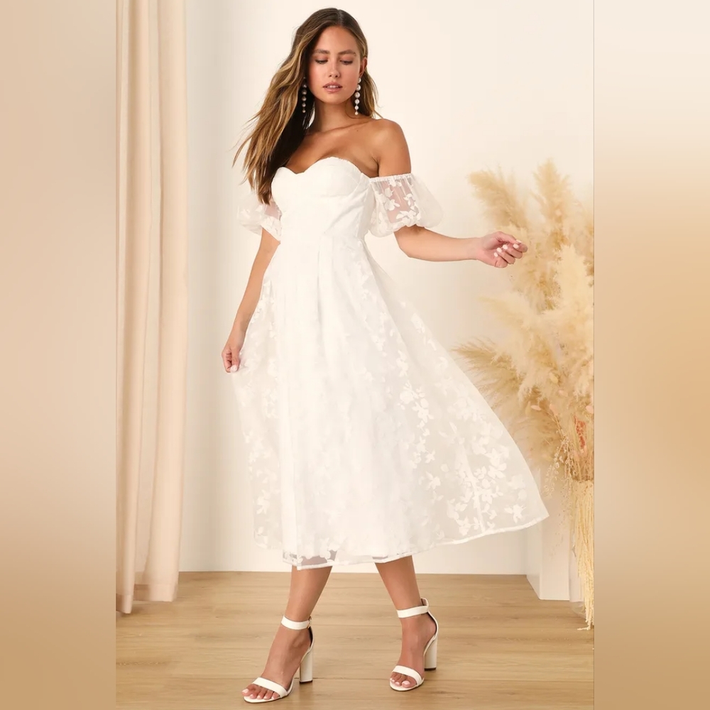 Lulu's Romantic Dedication White Burnout Floral Bustier Midi Dress